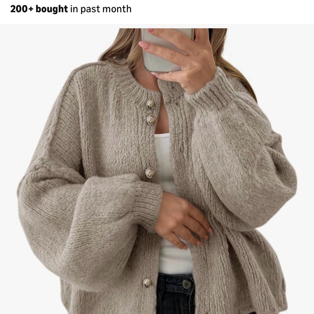 Elegant Taupe Knit oversized  Cardigan Sweater